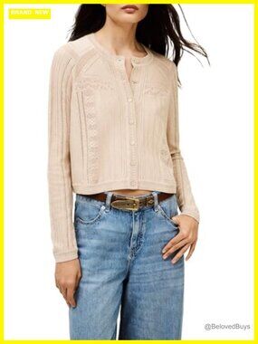 Lace Knit Slim Fit Cardigan Sweater Viscose Cotton Rib Knit